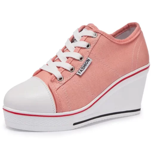 jPHMNew Women Vulcanize Shoes Platform Breathable Canvas Shoes Woman Wedge Sneakers Casual Fashion Candy Color Students