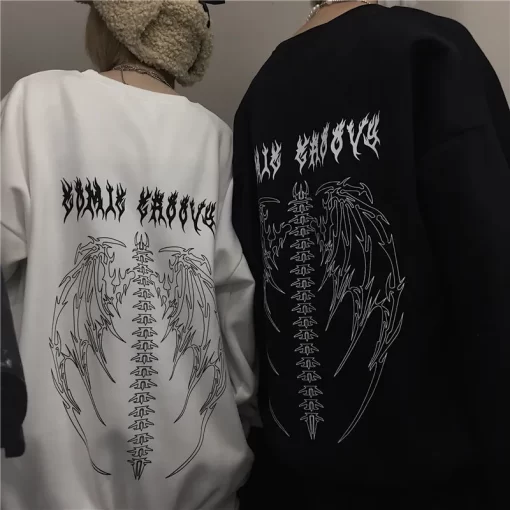 kMl1Autumn Punk Black Sweatshirts Tops Gothic Grunge Oversized Hoodie Streetwear Womens Hip hop Cool Couple High