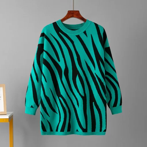 l8vjFashion Zebra Pattern Casual Sweater Women Pullovers Winter New Korean Knit Pullover Sweater O Neck Knit