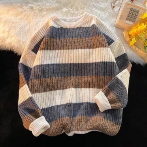 mQlcJMPRS Casual O Neck Women Sweater Fashion Striped Loose Pullover Jumper Autumn 2023 Long Sleeve Girls