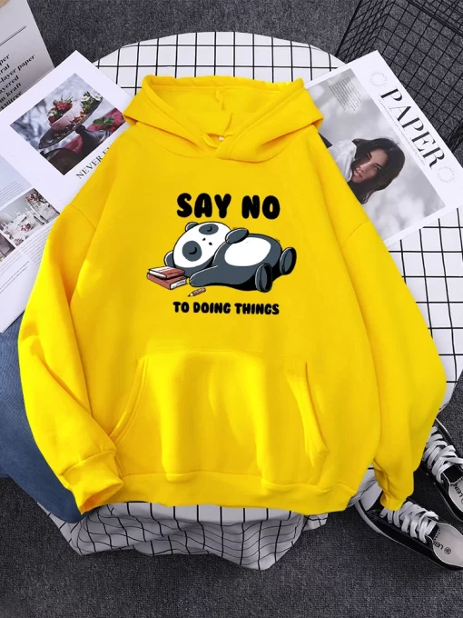 npf0Hoody Sleeping Panda Says No Printing New Womens Hoodie Oversized Warm Female Hoodies Streetwear Fashion Sweatshirts