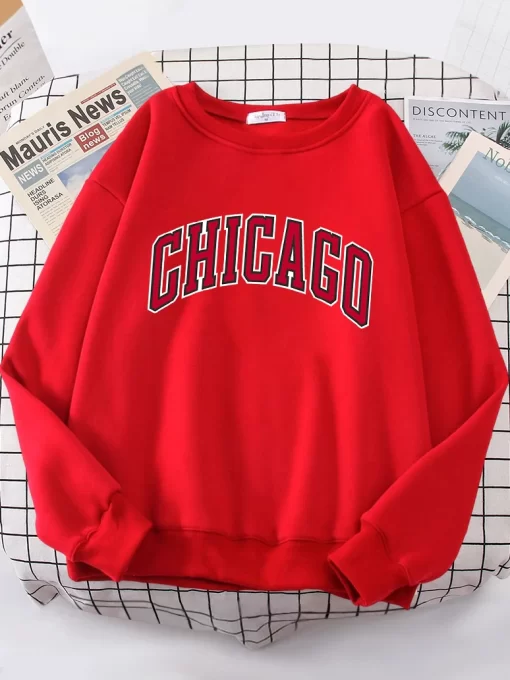 oDMMAmerican City Chicago Hoodies Women simple S XXL Hoodie Loose Street High Quality Sweatshirt hip hop