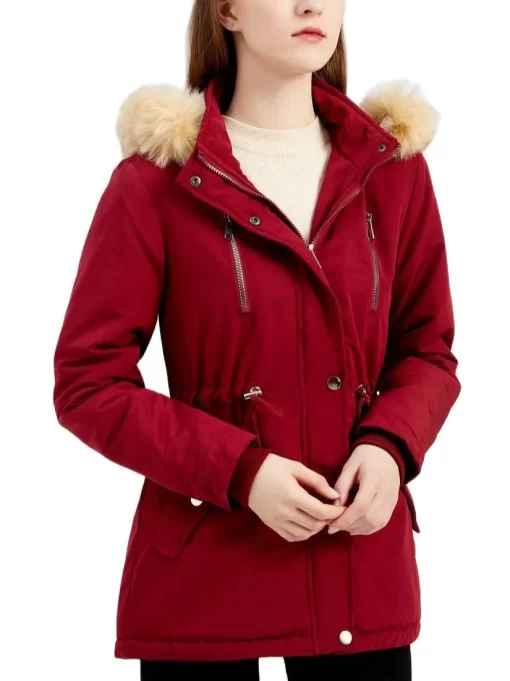 op6F2023 Women Hooded Thickened Winter Cotton jacket Fashion Removable Hat Outwear Pleated Fleece Coats Pockets Medium