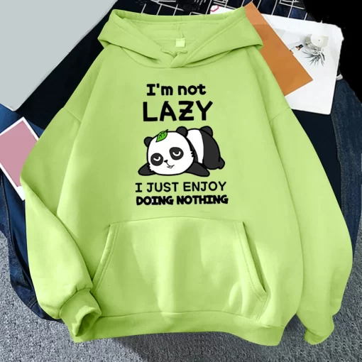 oypDCute Panda Lazy Print Hoodies Women s Sweatshirt Warm Vintage Pullover For Woman Fashion Korean Blouse