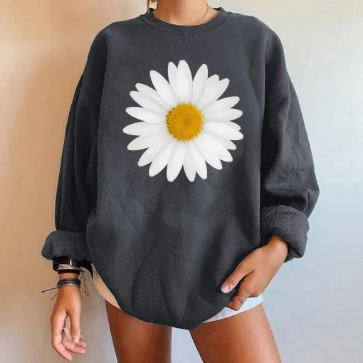 pCnaFloral Print Women Sweatshirt Oversized Fashion Crewneck Loose Streetwear Top Casual Comfort Long Sleeve Pullovers