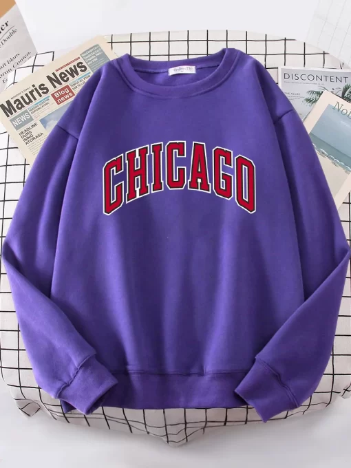 pFlQAmerican City Chicago Hoodies Women simple S XXL Hoodie Loose Street High Quality Sweatshirt hip hop