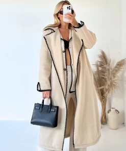 q871Elegant Women Overcoat With Scarf Fashion Long Sleeve Warm Long Coats For Women 2023 Autumn Winter