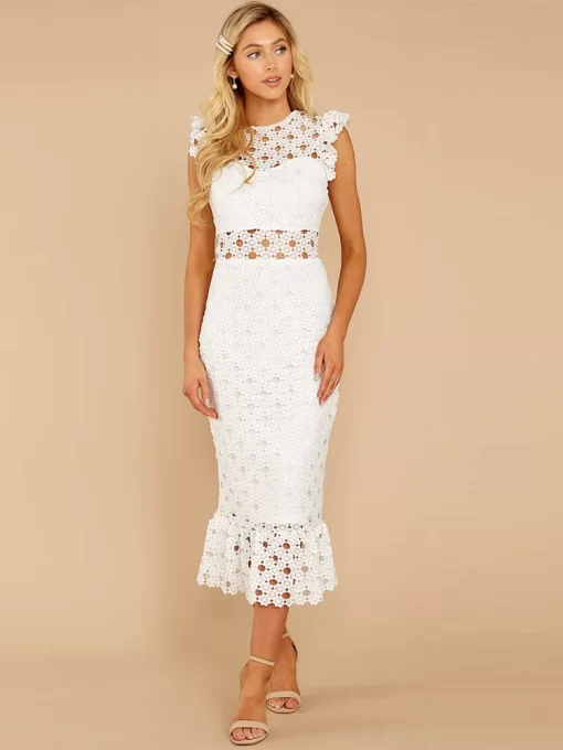 qVddWedding Evening Dress Summer 2022 Sexy Lace Wrap Maxi Dresses for Women Hollow Out Sleeveless Linen