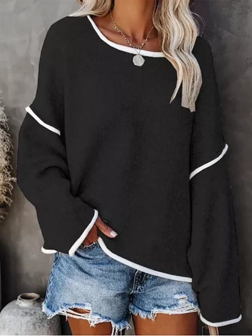 rO1IFitshinling Vintage Oversized Sweater Women Patchwork Loose One Shoulder Jumper Knitwear Fashion Casual Pullover Winter Tops