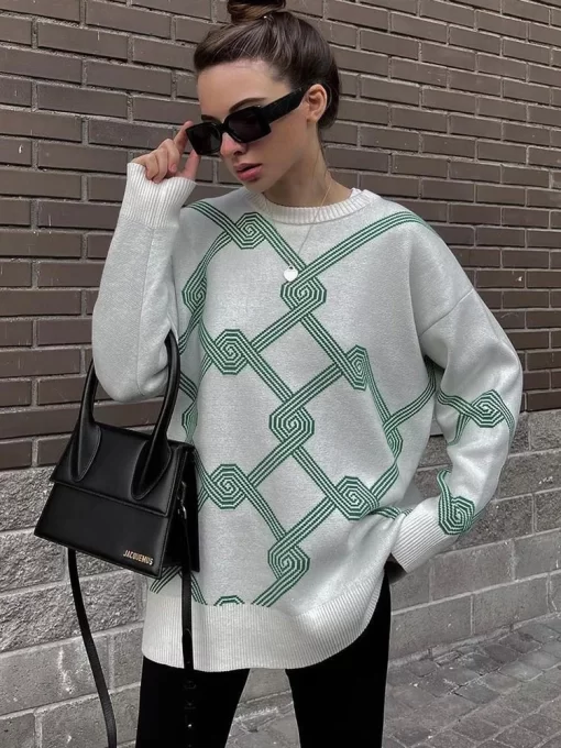 rbaGWomen mid long knitted Pullovers 2022 Autumn Winter Jacquard O neck Thick Warm Women Sweater High