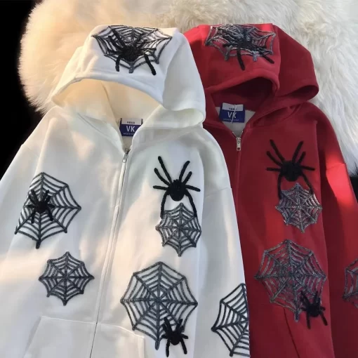 sIeCFashion Y2K Harajuku Spider Print Extra Large Coat Personalized Women Hoodie Hip Hop Rock Casual Loose
