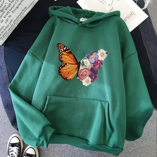 sf0XZOGAA 2021 New Hoodie Butterfly Print Cotton Loose Long Sleeve Pullover Fashion Sporty Plus Size Jacket