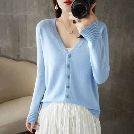 tEW9Special Offer Spring Summer And Autumn V Neck Long Sleeved Knitted Cardigan Women s Loose Fine