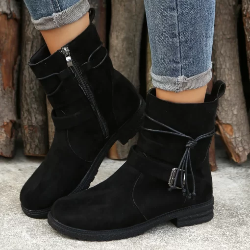 tUyQWomen S Short Boots 2023 Autumn New High Top Casual Shoes Retro Suede Handsome Boots Size