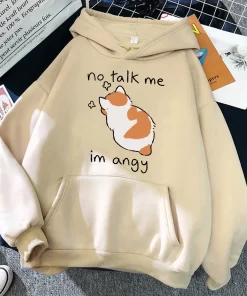 tgVBNo Talk Me Cute Angry Cat Print Women Hoody Hip Hop Soft Sweatshirt Casual Fleece Sweatshirt