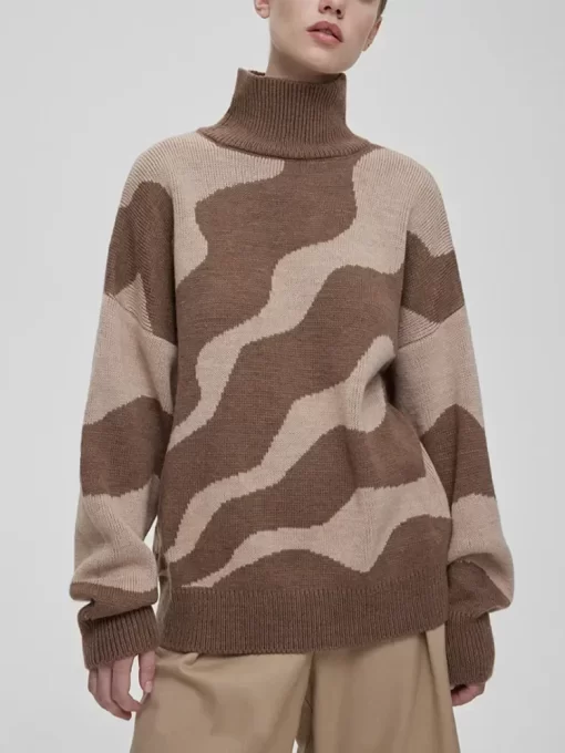 ttnhMock Neck Fashion Women Sweaters 2023 Loose Knitted Leopard Warm Sweater Women New Autumn Winter Thick