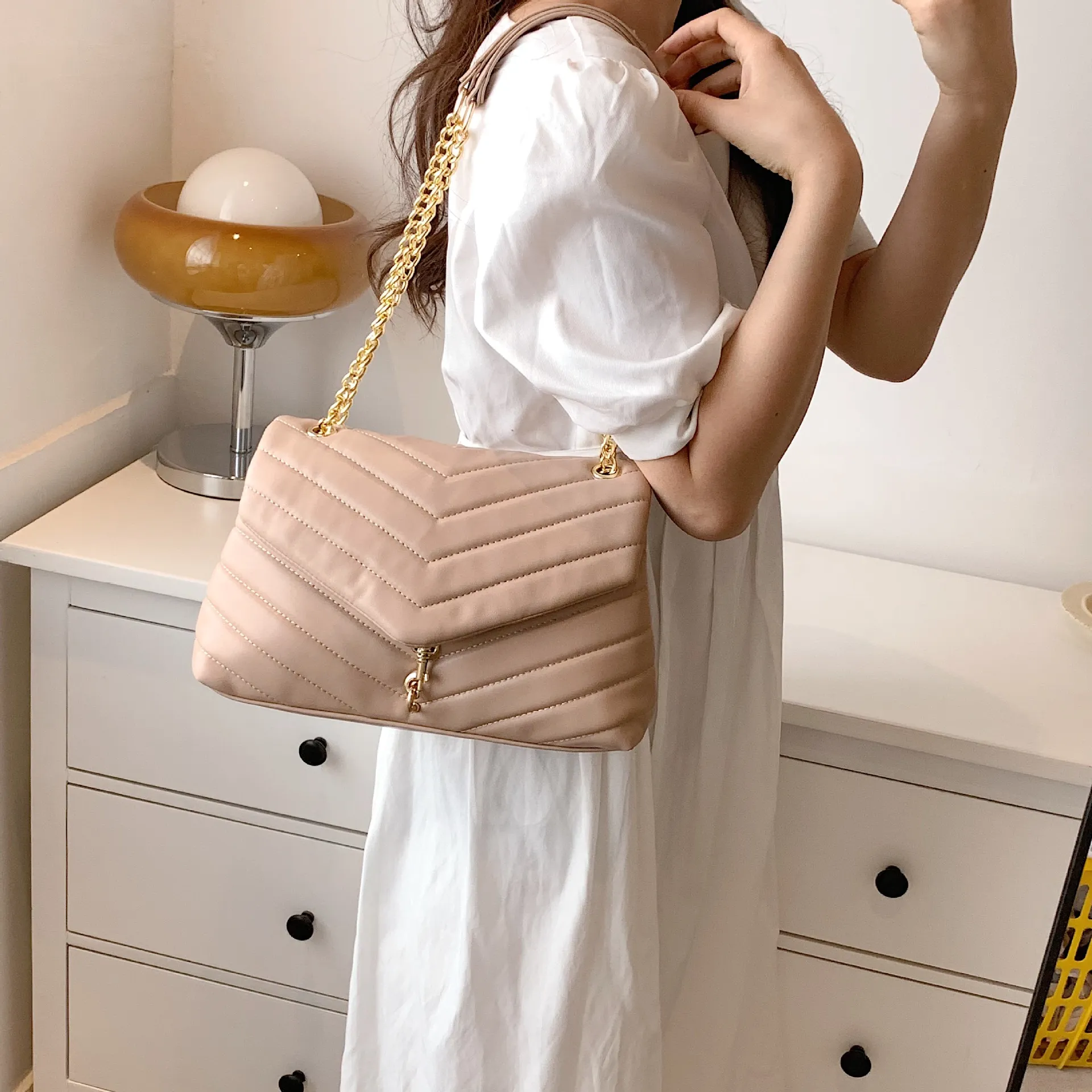 uWIfCGCBAG Vintage Lingge Luxury Designe Handbags For Women Fashion Chain Shoulder Bag 2022 Quality Leather Large