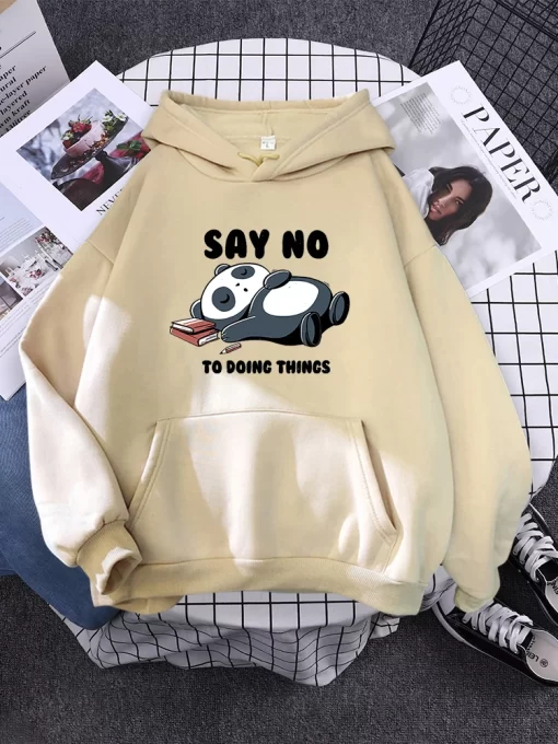 v7DuHoody Sleeping Panda Says No Printing New Womens Hoodie Oversized Warm Female Hoodies Streetwear Fashion Sweatshirts