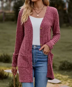 vx1L2023 Autumn Long Cardigan Women Button Up Kimono Cardigan Ladies V Neck Knitted Sweater Cardigans For