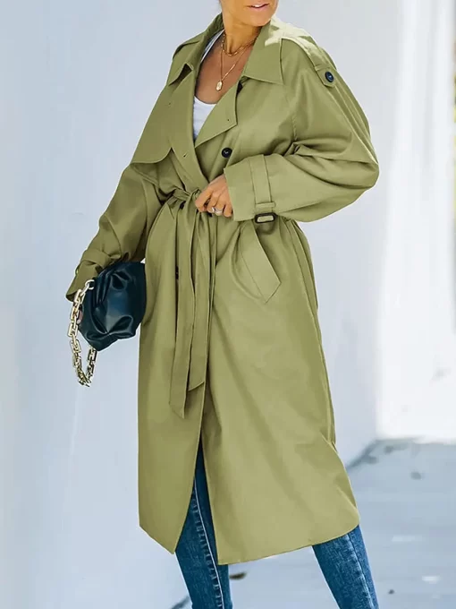 x8BGWomen s Jackets Double Breasted Long Trench Female Coat Classic Lapel Long Sleeve Windproof Overcoat With