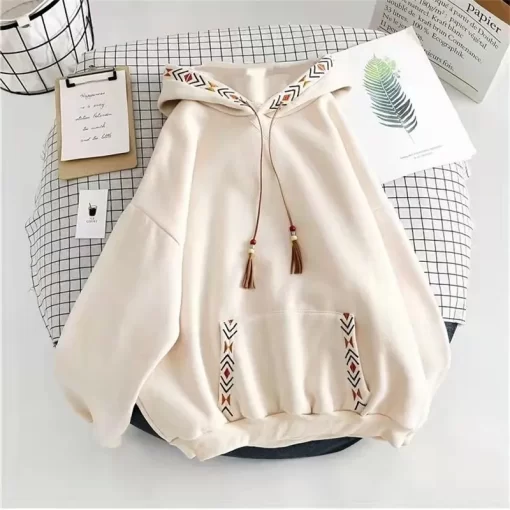 yfl9Causal Loose Pullover Hooded Sweatshirt with Drawstring Fashion Chinese Style Long Sleeve Pull Hoodies Women Oversized