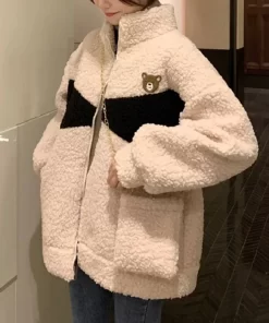 yim1Women Coat Loose 2023 Winter Zipper Lamb Wool Tops Keep Warm Thicken Outerwear Female Casual Jacket