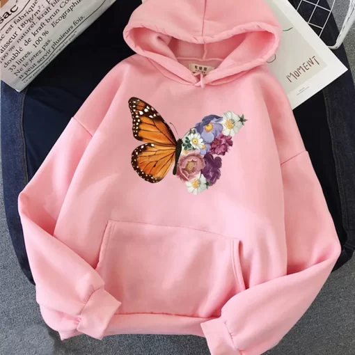 yjuIZOGAA 2021 New Hoodie Butterfly Print Cotton Loose Long Sleeve Pullover Fashion Sporty Plus Size Jacket