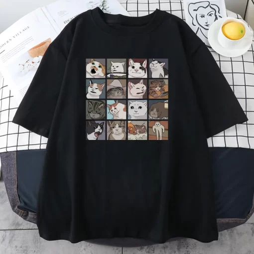 z89TMeme Cats Puzzle Creativity Printed Men T Shirts Beach Breathable Funny Clothing Oversize Casual Cotton Tops