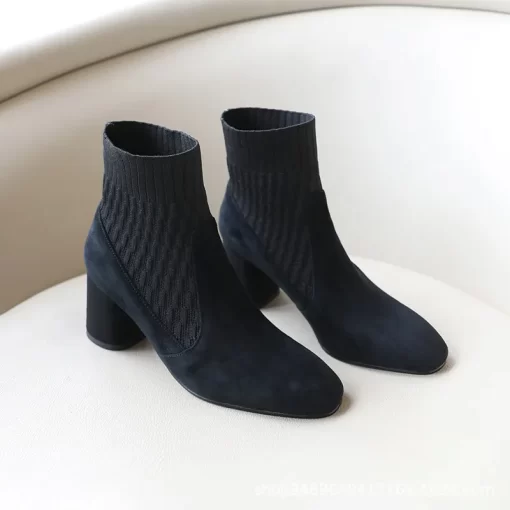 zmXNPointed Ankle Boots Winter Women New Casual Chelsea Boots Women Medium Heel Knitted Sock Boots Women