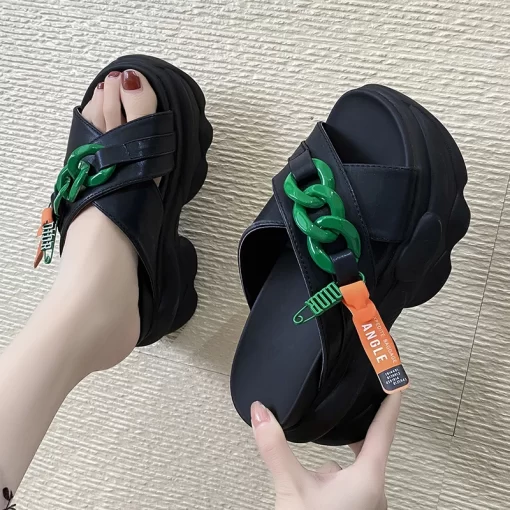 1XrBShoes House Slippers Platform Slides Slipers Women Heeled Mules Black Sandals Fashion Lady 2023 High Summer