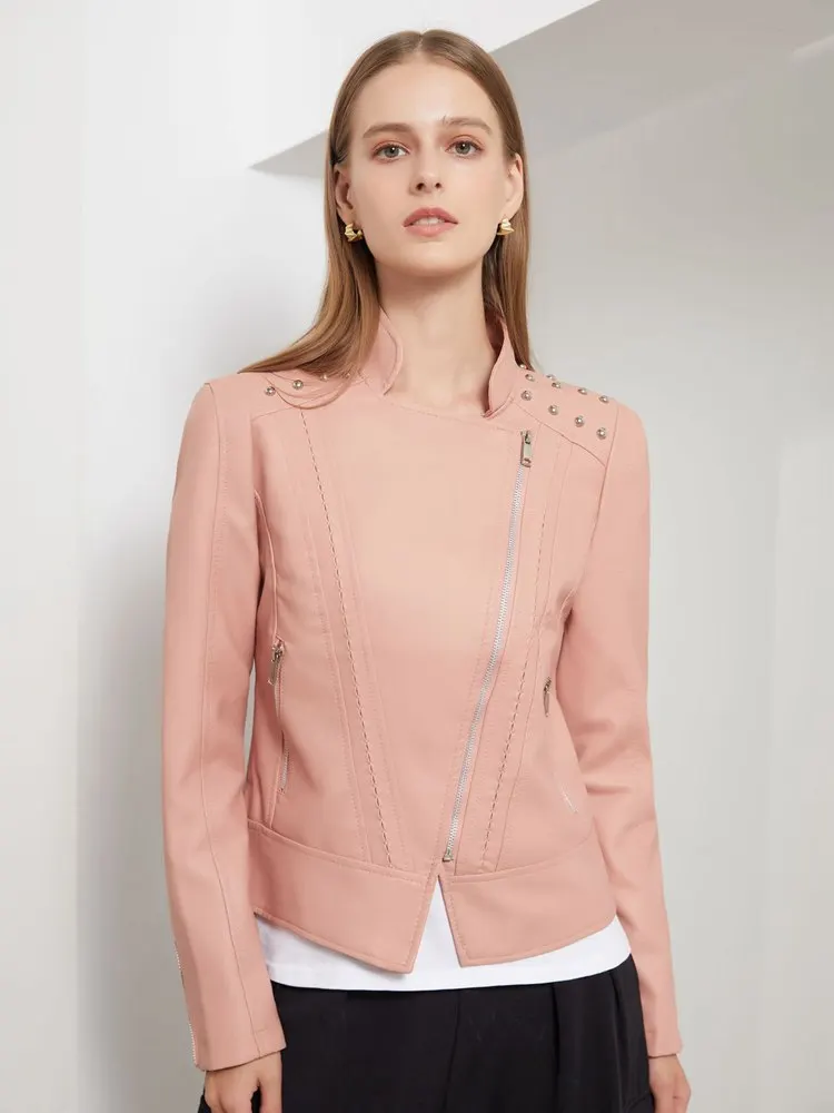 2022 New Women Spring Autumn Turn Down Collar Long Sleeve Slim Thin Small Coat Biker Suit.jpg (2)