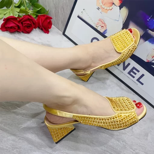 2023 Italian Design Nigerian Lastest Special Narrow Band And Cross Tied Style Women Shoes in Gold.jpg