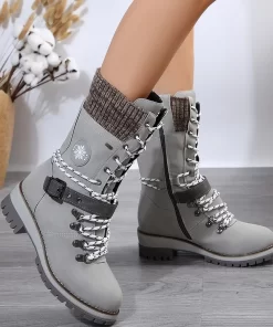 2023 New Mid Calf Women Autumn Winter Fashion Lace up Zipper Botas Mujer Boots Sports Platform.jpg (3)