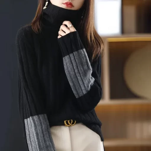 2023 New Winter Fashion High end Atmosphere High Collar Loose and Slim Contrast Color Temperament Commuting.jpg 640x640.jpg (4)