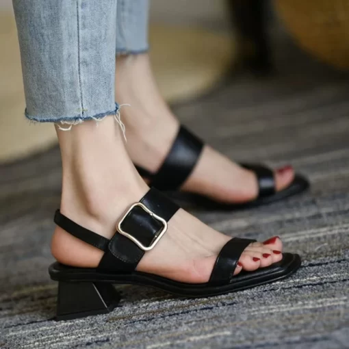 Square Heel Genuine Leather Chunky Sandals – Miggon