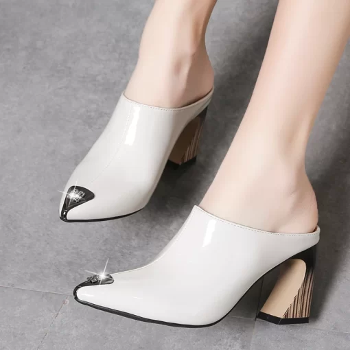 37TqSandalias Summer 2022 New Women Slipper High Heel Sandal Shoes Ladies High Quality PU Leather Slides