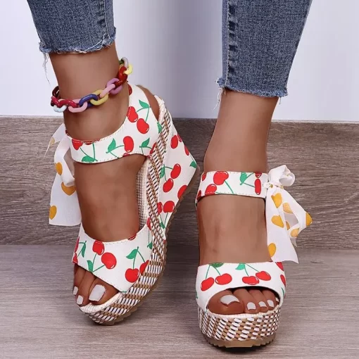 3Hz6Women Sandals Dot Bowknot Design Platform Wedge Female Casual High Increas Shoes Ladies Fashion Ankle Strap