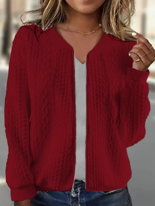 46DlWomen Autumn Winter Coats Long Sleeve Zipper Jacket Fashion Casual Cardigan Tops Solid Solor Sweatshirt Female