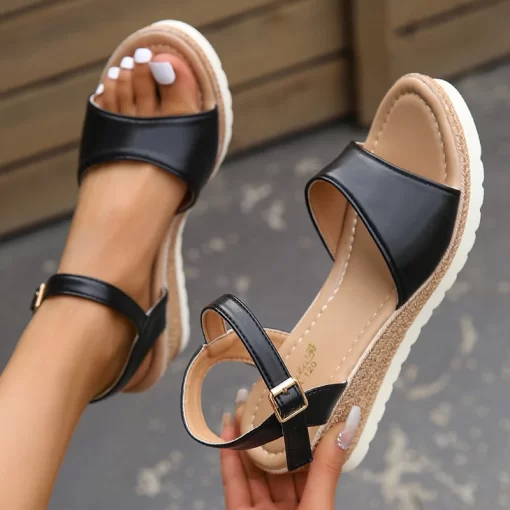 6bOJLucyever Ankle Buckle Wedges Sandals for Women Summer 2023 Patchwork Platform Sandles Woman Thick Sole Gladiator