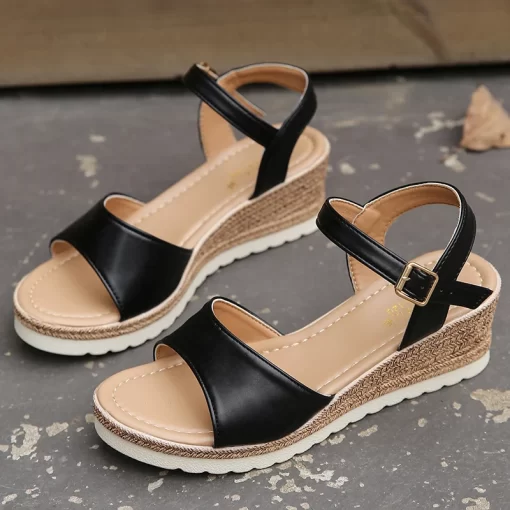 7h5tLucyever Ankle Buckle Wedges Sandals for Women Summer 2023 Patchwork Platform Sandles Woman Thick Sole Gladiator