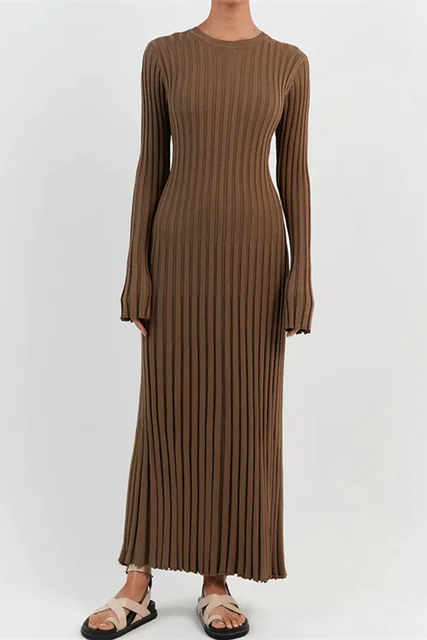 Autumn Pit Stripe Maxi Knitted Dress For Women Fashion V neck Pleated Long Sleeve Knitting Vestido.jpg 640x640.jpg (2)