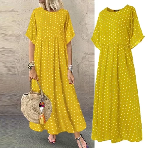 Boho Maxi Dress Vintage Print Summer Half Sleeve Loose Dress Casual Plus Size Female Long Dress.jpg (3)