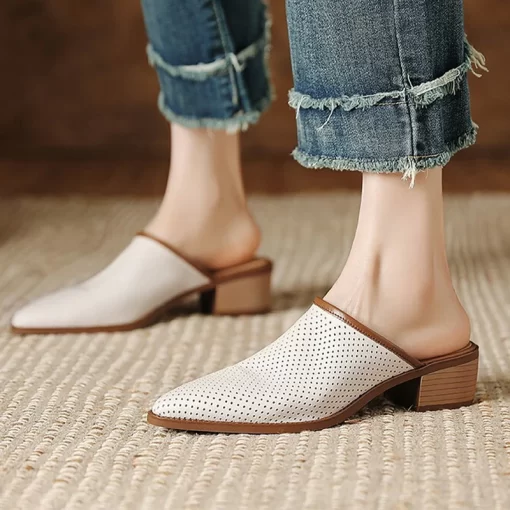 Causal Mules Shoes Chunky Women Mid Heels Slippers Sandals Designer 2023 New Hollow Flip Flops Summer.jpg (1)