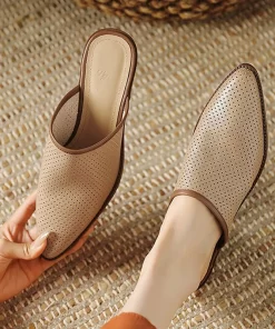 Causal Mules Shoes Chunky Women Mid Heels Slippers Sandals Designer 2023 New Hollow Flip Flops Summer.jpg