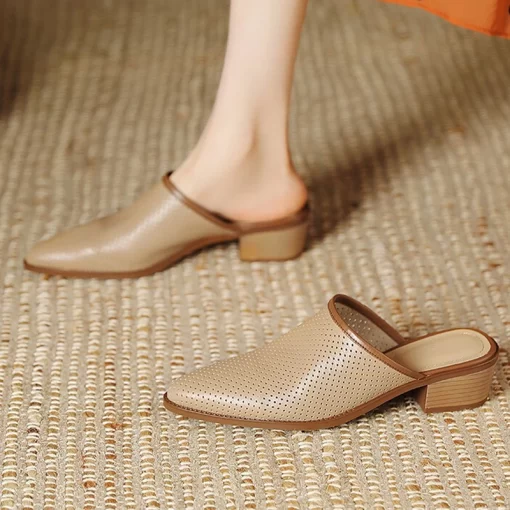 Causal Mules Shoes Chunky Women Mid Heels Slippers Sandals Designer 2023 New Hollow Flip Flops Summer.jpg (3)