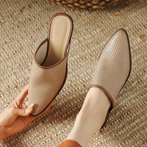 Causal Mules Shoes Chunky Women Mid Heels Slippers Sandals Designer 2023 New Hollow Flip Flops Summer.jpg