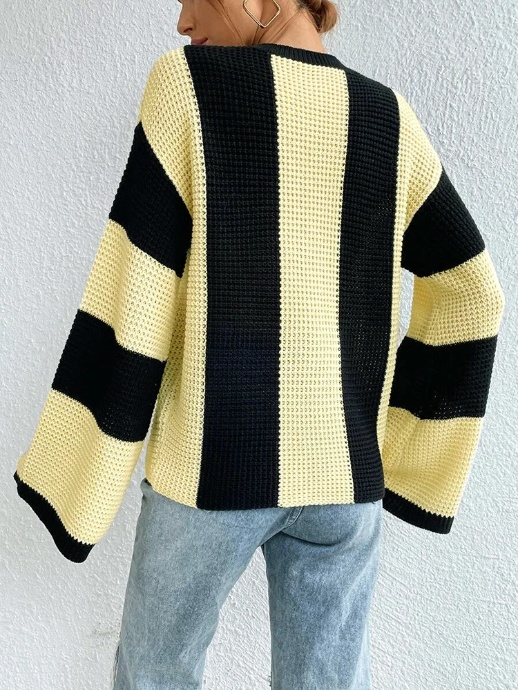Elegant Striped Women s Sweater Fashion Knitted Long Sleeve Tops Casual Chic O neck Pullovers Autumn.jpg