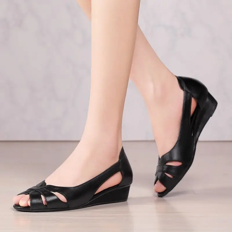 Fashion Sandals Woman Peep Toe Slip On Flats Summer Leather Sandle Casual Ballet Shoes Ladies Mom.jpg (1)