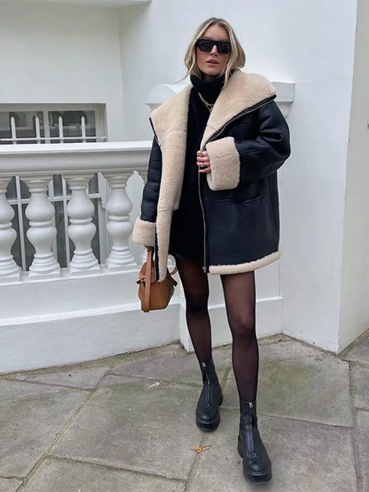 Fashion Warm Leather Fur Coat Women 2023 Winter Long Sleeve Chic Velvet Lapels Coats Female Street.jpg (1)