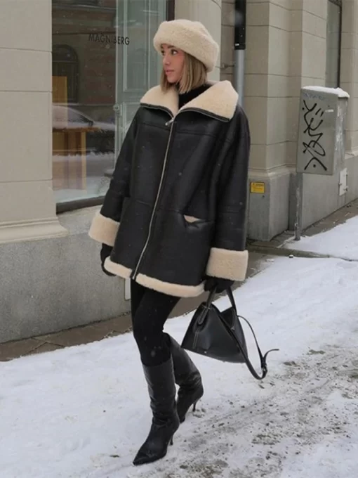 Fashion Warm Leather Fur Coat Women 2023 Winter Long Sleeve Chic Velvet Lapels Coats Female Street.jpg (2)